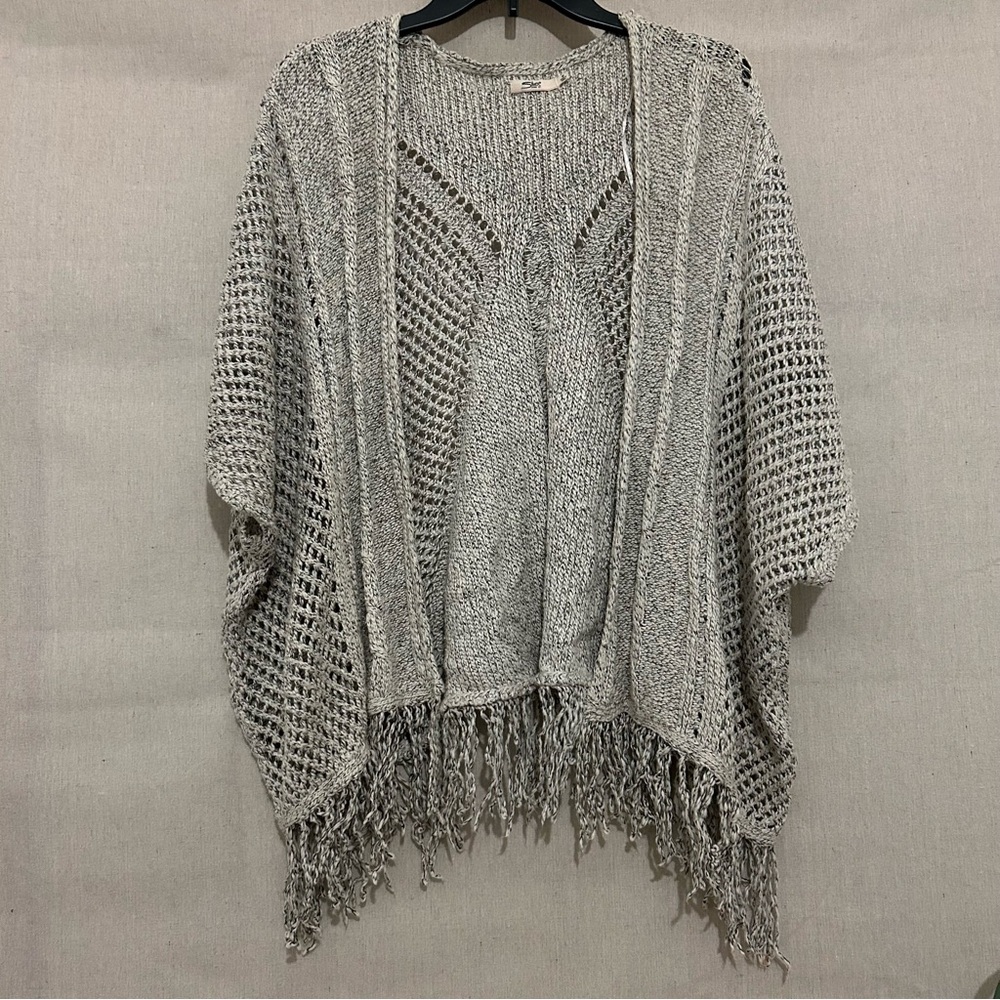 Silver knitted Oversized Swimsuit Cover Up with Fringe Hem